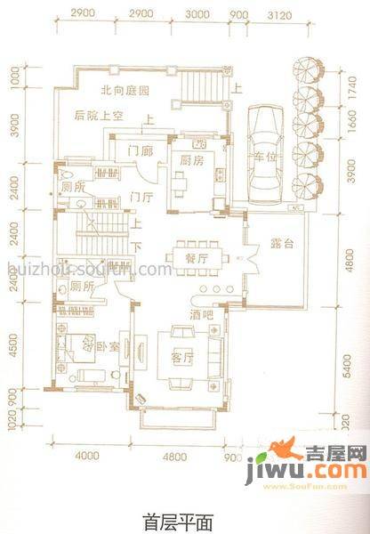 珠江东岸d双拼别墅首层平面图6室4厅6卫1厨