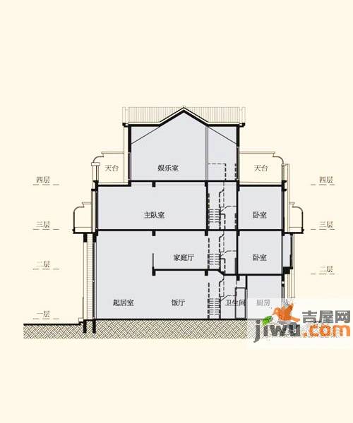 长沙盈峰翠邸悦墅盈峰翠邸双拼别墅(c型)剖面图4室3厅6卫户型图_首付