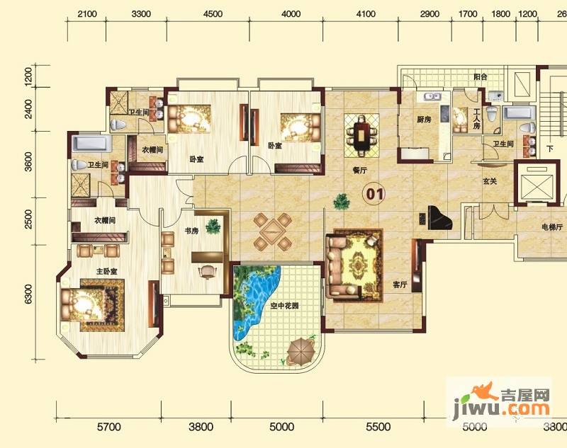 恒大华府恒大华府总统级空中别墅5号栋单数1号户型4室2厅3卫