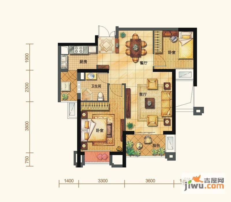 融侨锦江融侨锦江2号楼2f-1户型2室2厅1卫1厨