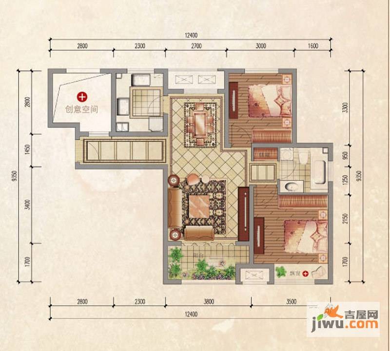 大华锦绣华城大华锦绣华城四期01栋标准层a`户型图2室2厅1卫1厨