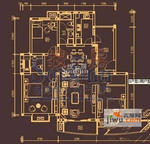 琥珀名城d户型(已售完)3室2厅2卫