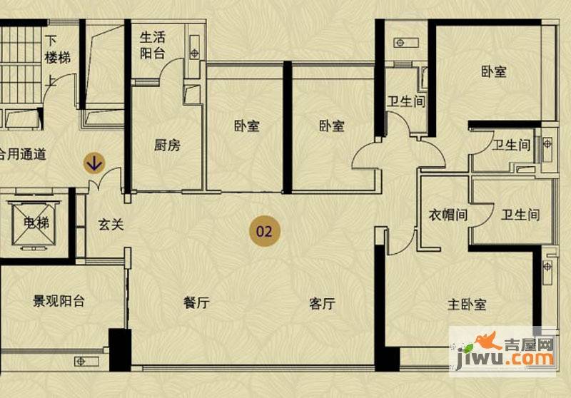 万科金域蓝湾愉景湾4座02户型4室2厅3卫1厨户型图