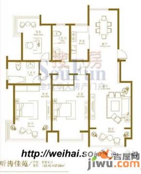 悦海世家户型23室2厅2卫1厨