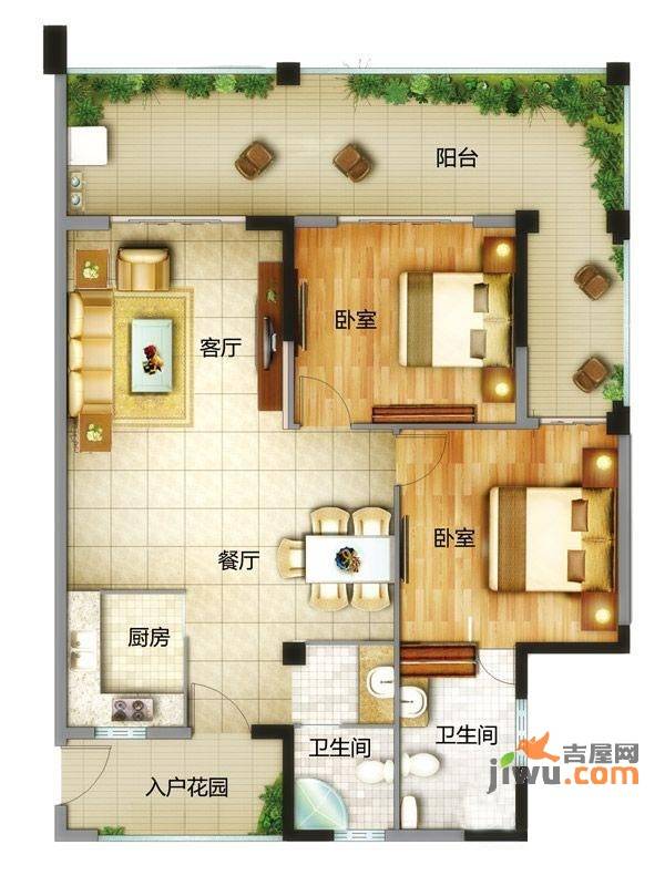 中信博鳌山钦湾2室2厅2卫128㎡户型图