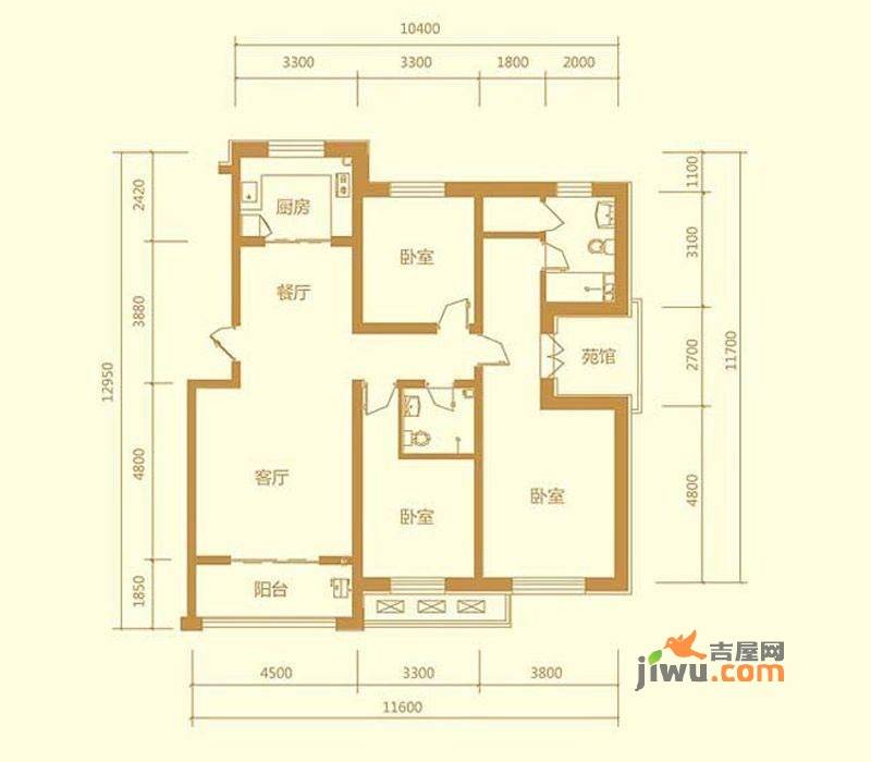 兴龙生态谷3室2厅1卫137㎡户型图