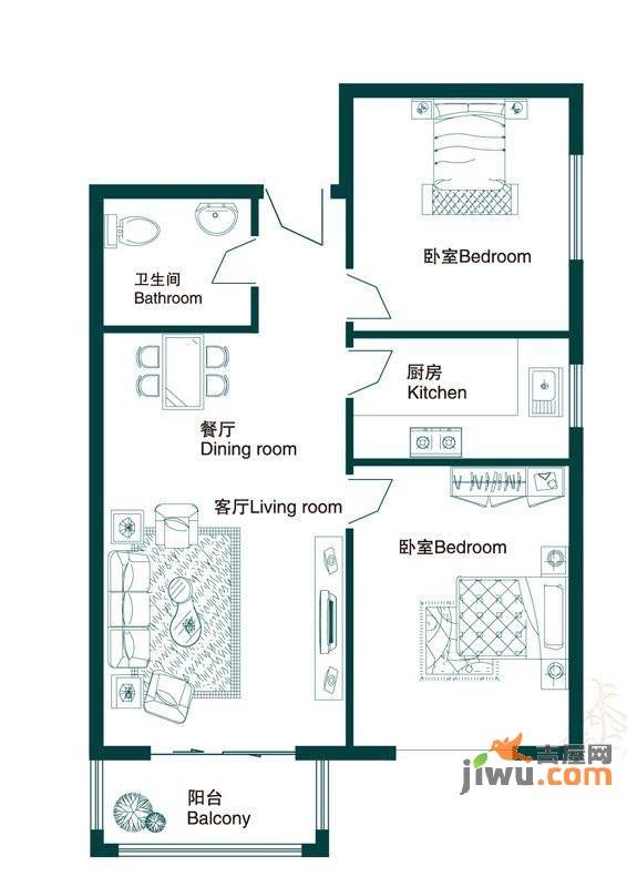 名流涿郡东区2室2厅1卫户型图