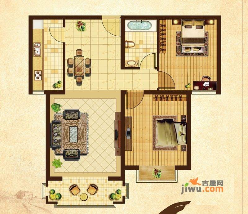 米拉小镇2室2厅1卫108㎡户型图