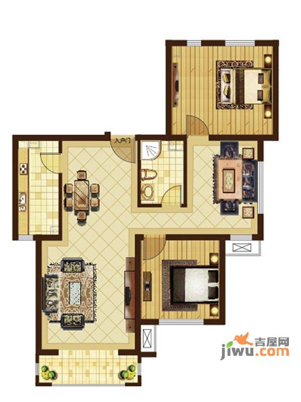 米拉小镇3室2厅1卫108.2㎡户型图