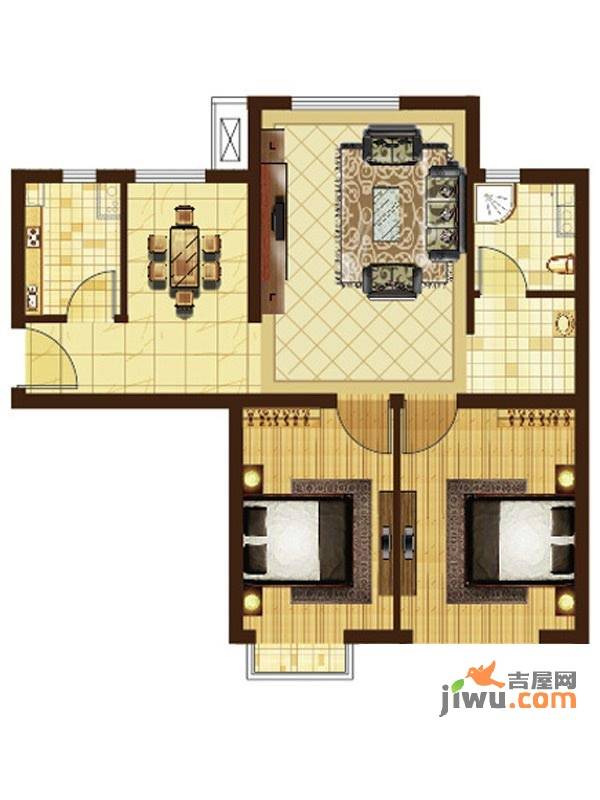 米拉小镇2室2厅1卫87.4㎡户型图