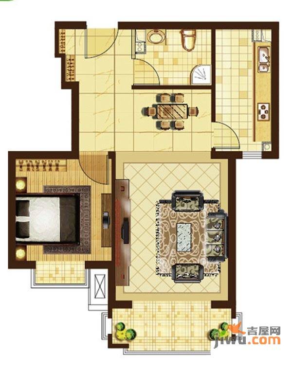 米拉小镇1室1厅1卫66.2㎡户型图