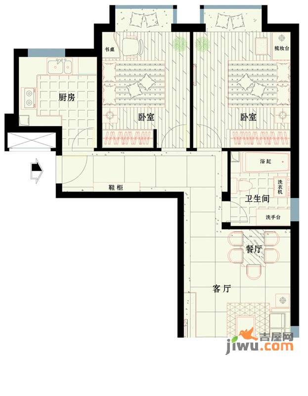 西路时代大厦2室1厅1卫79.3㎡户型图