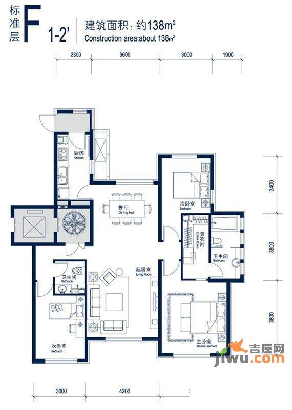 北京城建徜徉集3室2厅2卫138㎡户型图