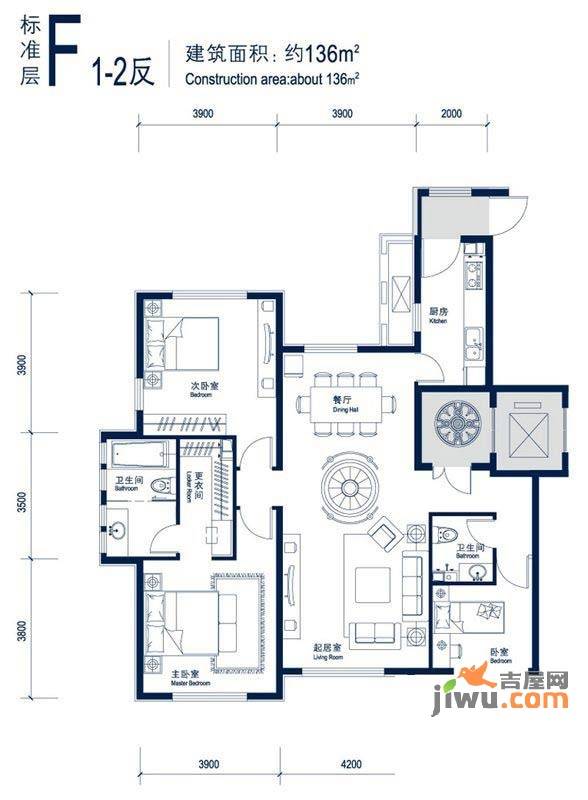 北京城建徜徉集3室2厅2卫136㎡户型图