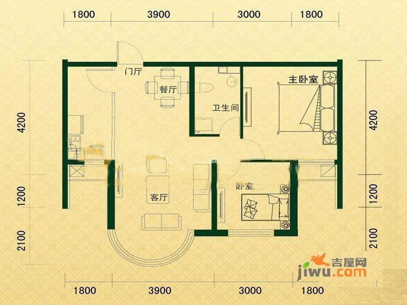 山水太阳城2室2厅1卫89.3㎡户型图