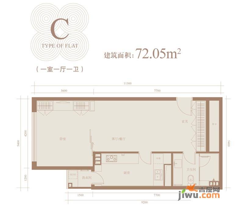 三元国际公寓1室1厅1卫72㎡户型图