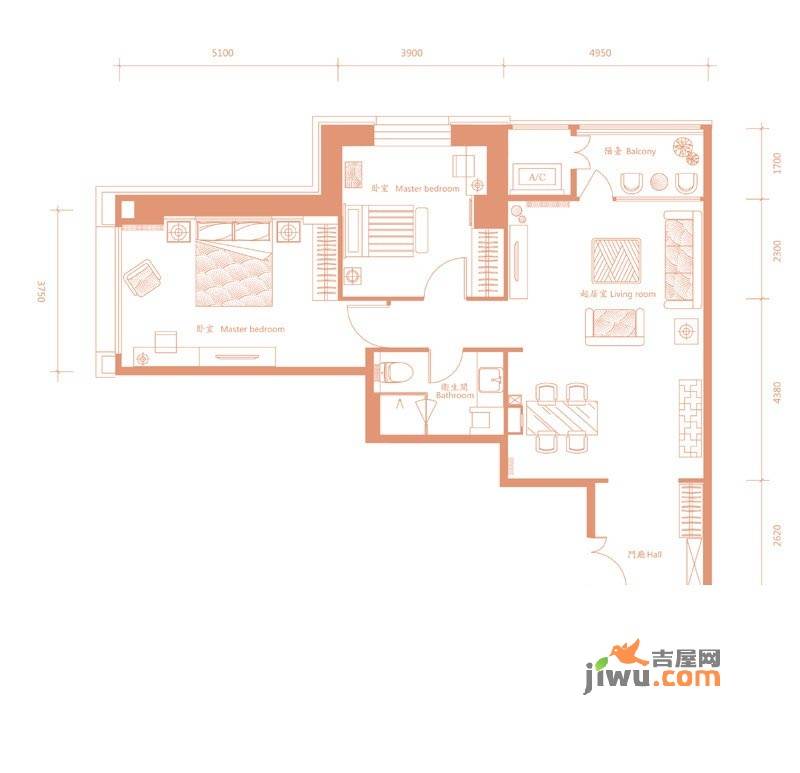 建邦礼仕阁2室2厅2卫138㎡户型图