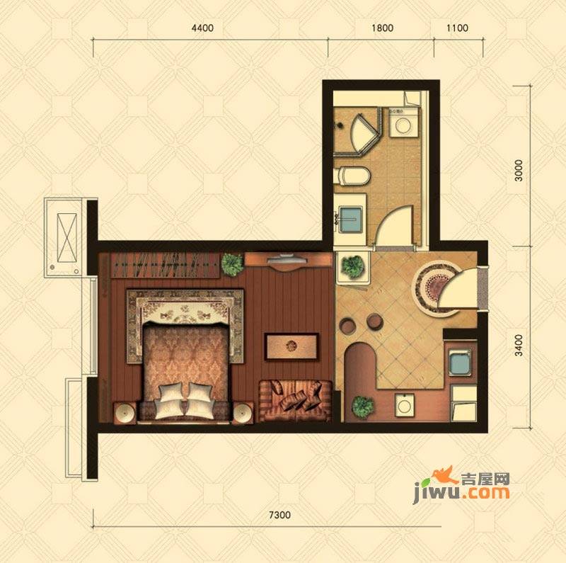 和平大道1室1厅1卫39.3㎡户型图