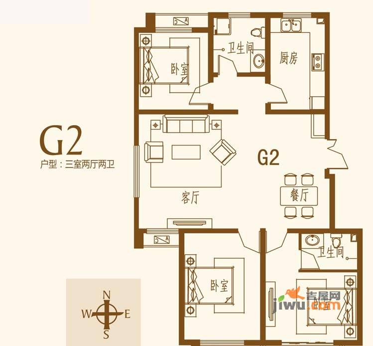 德仁吉第3室2厅2卫户型图