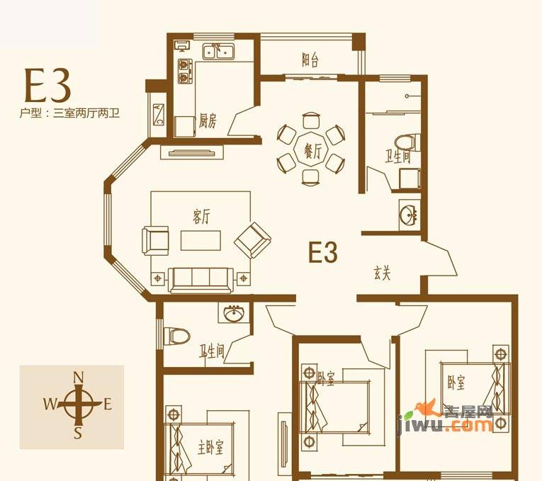 德仁吉第3室2厅2卫户型图