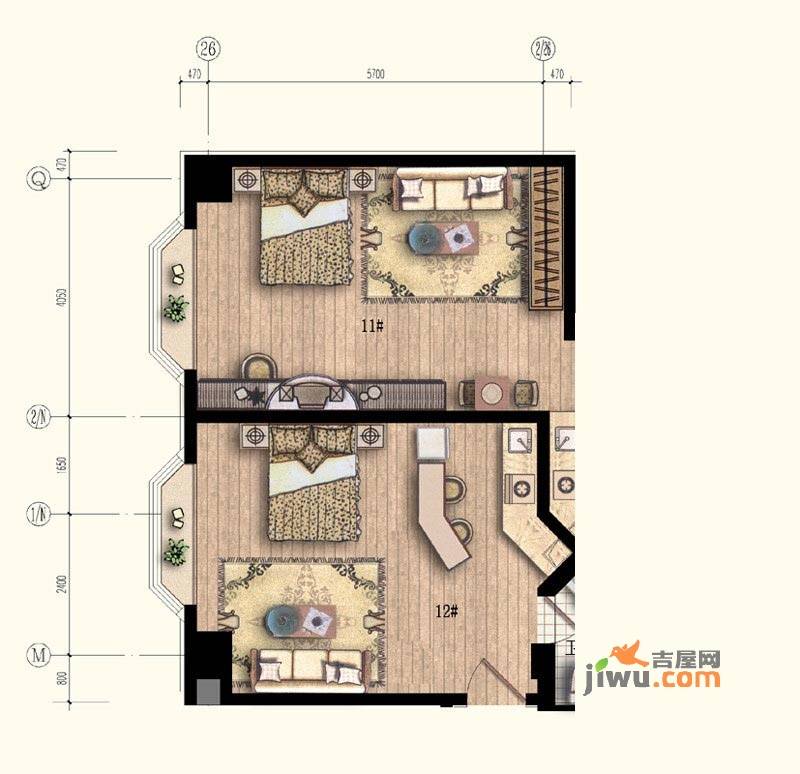 嘉特美大厦2室2厅2卫户型图