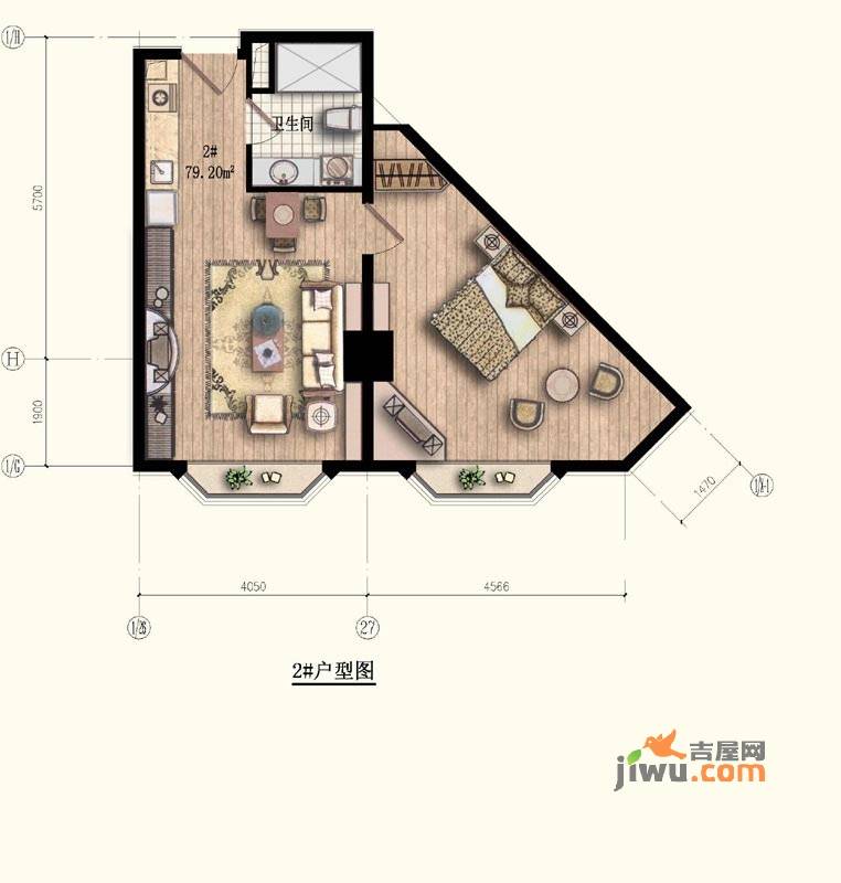 嘉特美大厦1室1厅1卫79.2㎡户型图