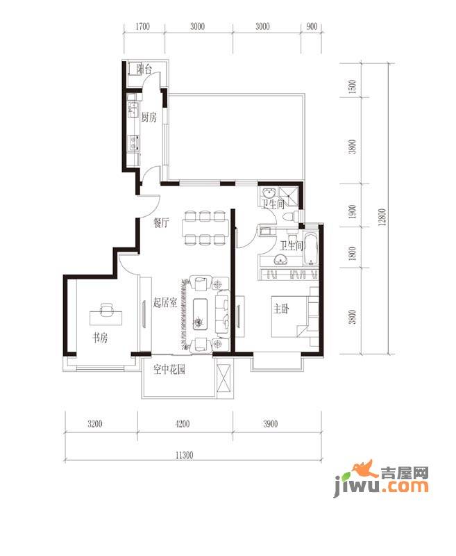 中国铁建青秀城3室2厅2卫98.6㎡户型图