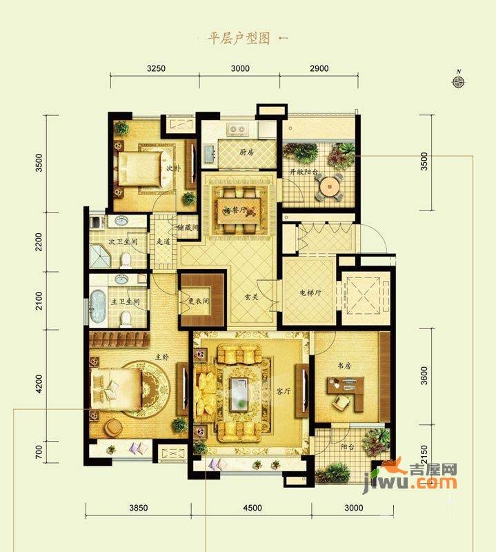 金地仰山3室2厅2卫140㎡户型图