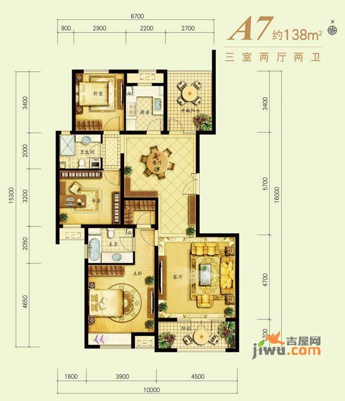 金地仰山3室2厅2卫138㎡户型图