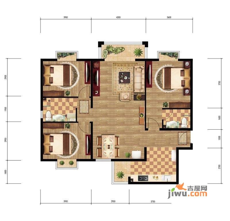 绿岛水岸3室2厅2卫123.4㎡户型图