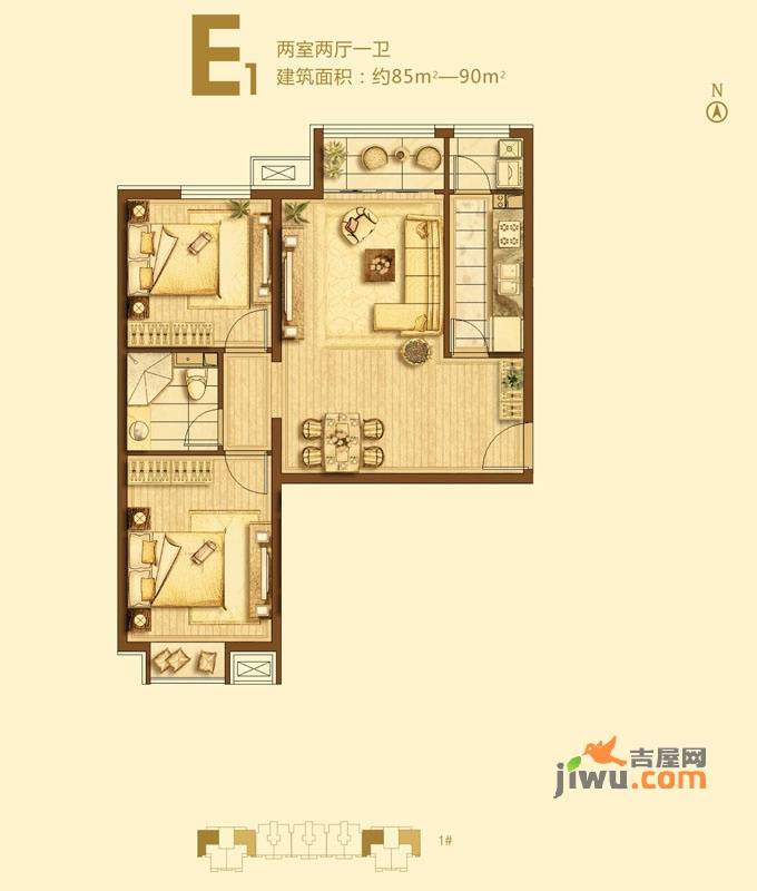 绿地新都会国际花都2室2厅1卫85㎡户型图