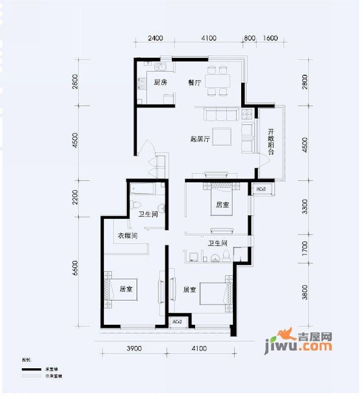 北京苏活3室2厅2卫141.5㎡户型图