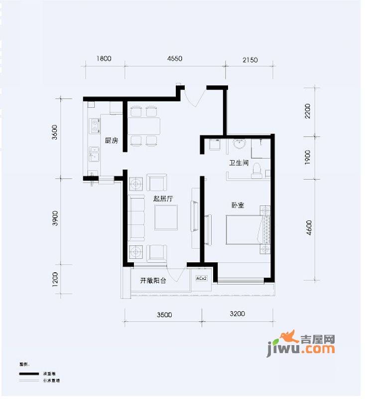 北京苏活1室2厅1卫65.9㎡户型图