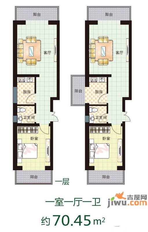 园区公寓1室1厅1卫70.5㎡户型图