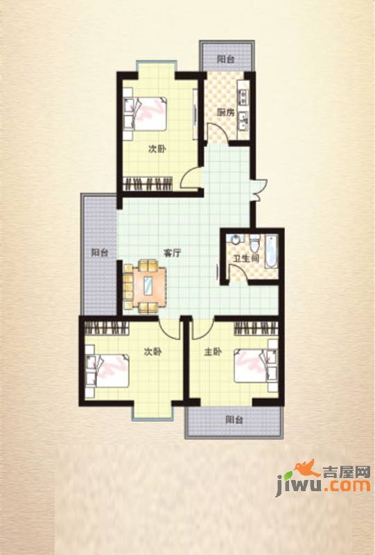 园区公寓3室2厅1卫119.7㎡户型图