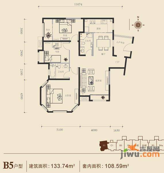 博悦府3室2厅2卫133.7㎡户型图