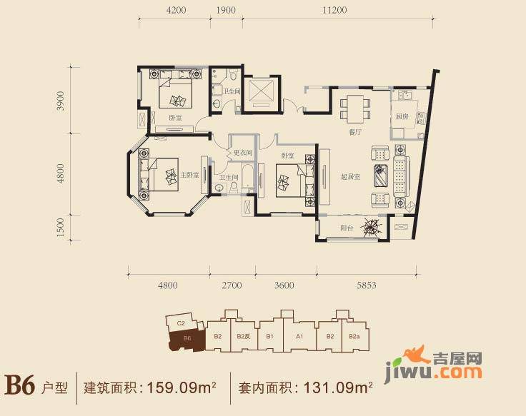 博悦府3室2厅2卫159.1㎡户型图