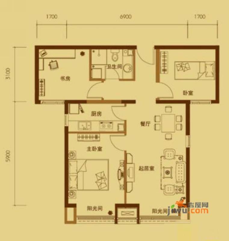 星河1853室2厅1卫99㎡户型图