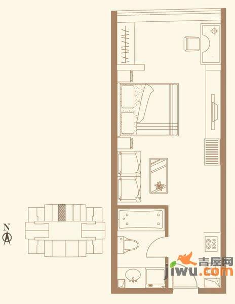 长安六号1室0厅1卫56.1㎡户型图