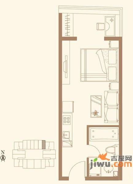 长安六号1室0厅1卫47.7㎡户型图