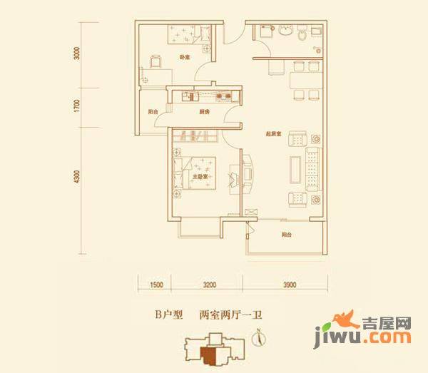 上林溪2室2厅1卫93㎡户型图