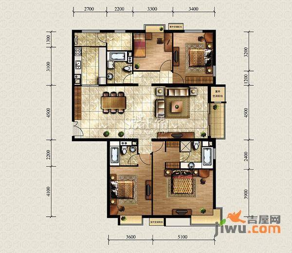 国风上观4室2厅3卫200㎡户型图