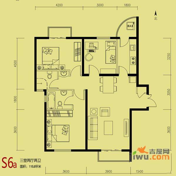 天洋城3室2厅2卫115.8㎡户型图