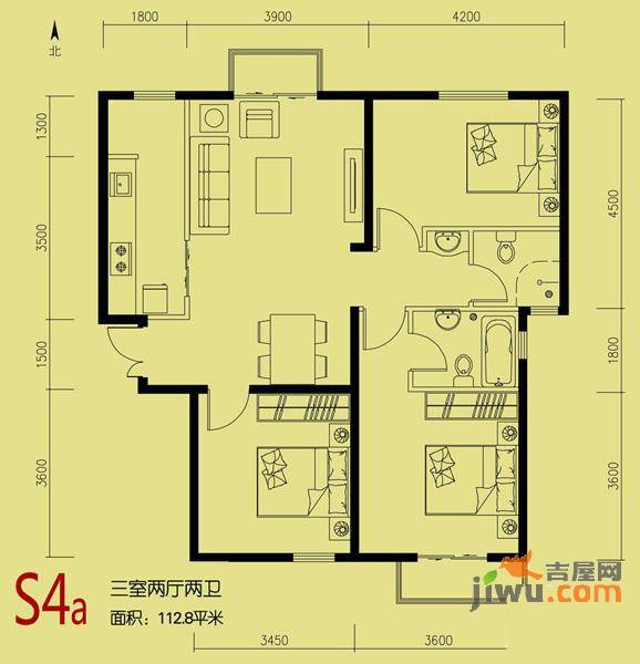 天洋城3室2厅2卫112.8㎡户型图