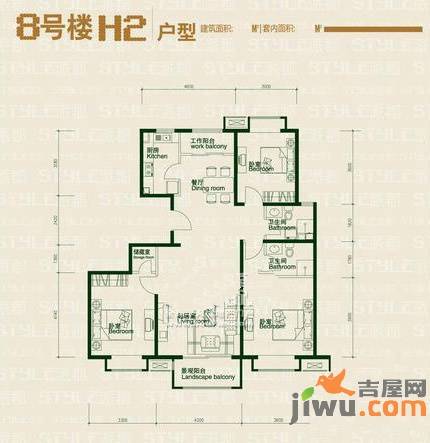 鸿坤理想城曦望山3室2厅2卫户型图