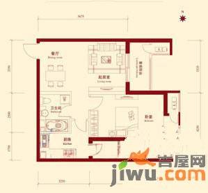 鸿坤理想城曦望山1室1厅1卫66㎡户型图