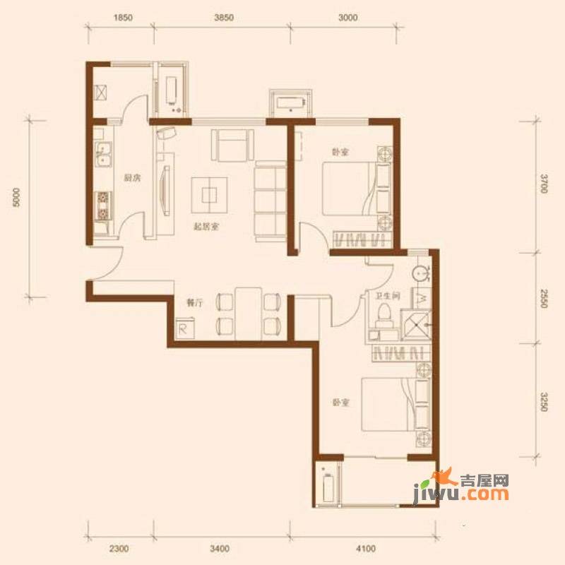 鸿坤理想城曦望山2室2厅1卫户型图