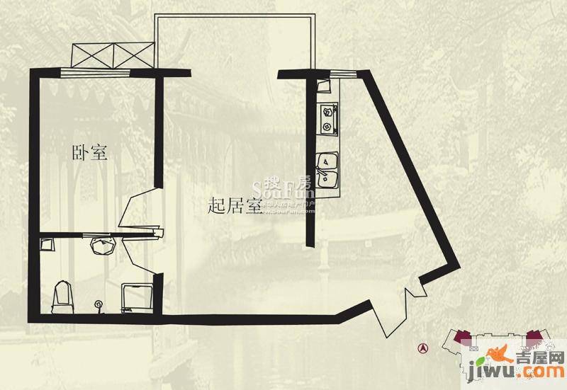 华泰忆江南花园小区1室1厅1卫55.9㎡户型图