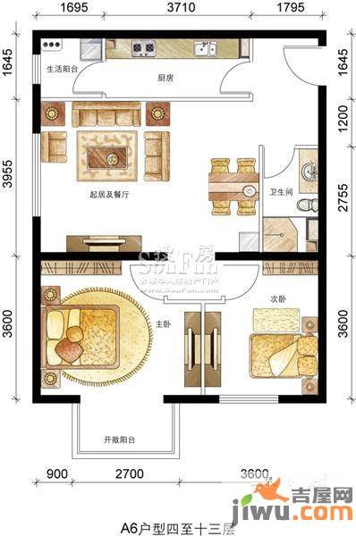 晶城秀府三期2室2厅1卫88㎡户型图