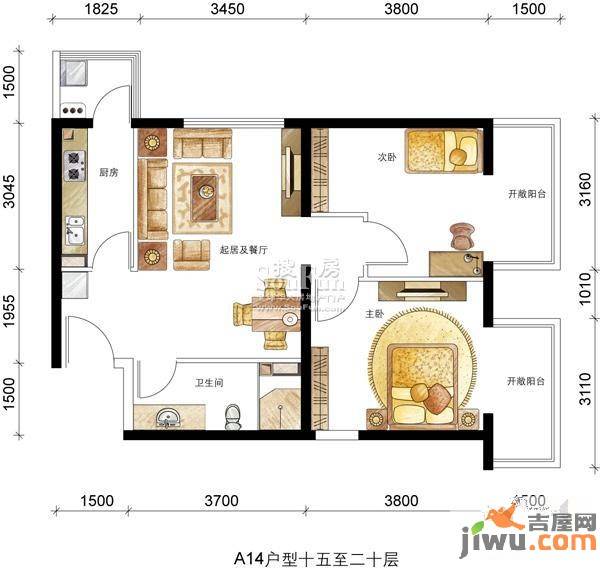 晶城秀府三期2室2厅1卫80㎡户型图